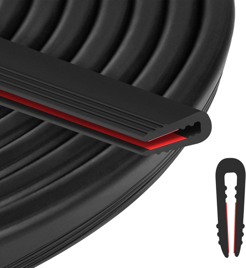ToLanbbt حافة مطاطية على شكل U - واقي حافة معدني ذاتي اللصق بسمك 1/16"، شريط ختم EPDM لأبواب السيارات، ألواح فولاذية، زجاج، فتحات، زوايا الطاولات، يناسب 1/16" (1.6 مم)، 10 أقدام، أسود - Image 1